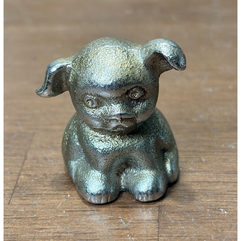 Vintage Cast Iron Bucki Carbons Ribbons Advertising  Dog Paperweight Puppy